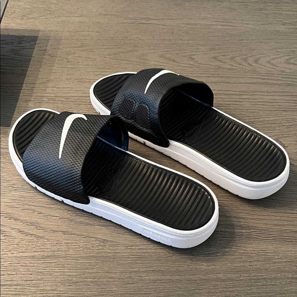 Nike Black Slide Sandals with White Swoosh - Picture 2 of 5